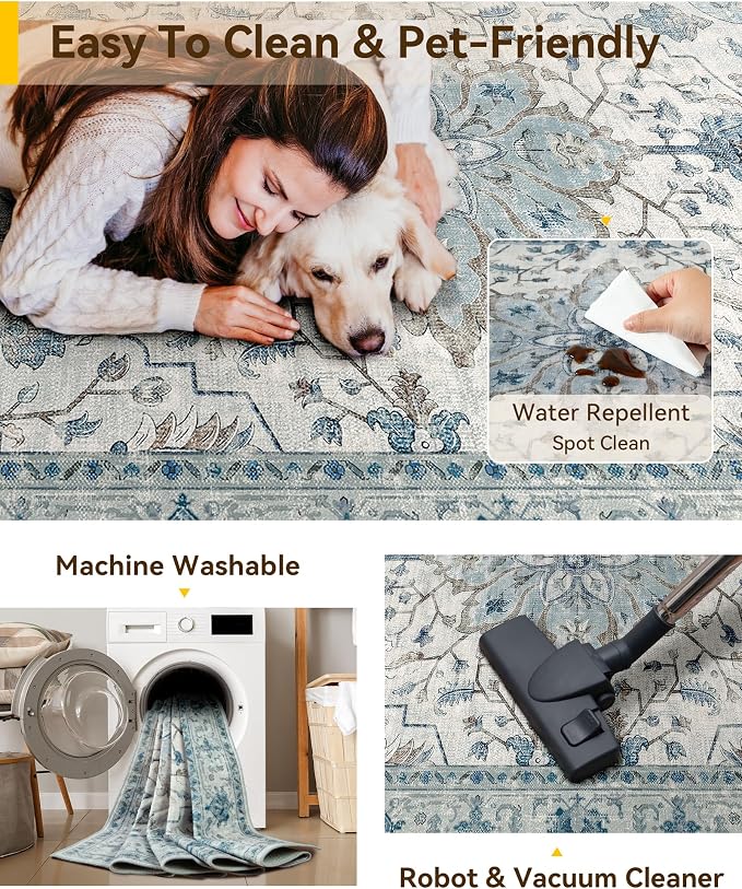 RELEANY Washable Area Rug, Small 2'x4', Water Repellent, Pet Friendly, Vintage - Image 6