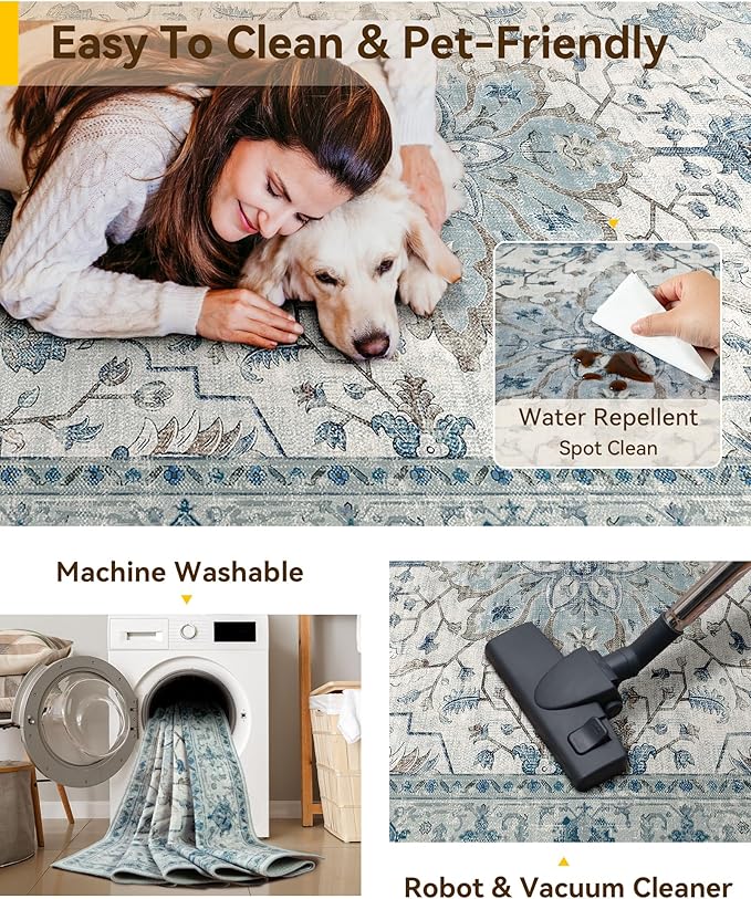 RELEANY Washable Area Rug, Runner 2'6"x12', Water Repellent, Pet Friendly - Image 5