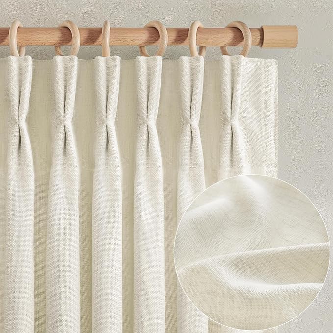 Pinch Pleated Linen Cream Semi Sheer Curtains 96 Inches Long - Image 7