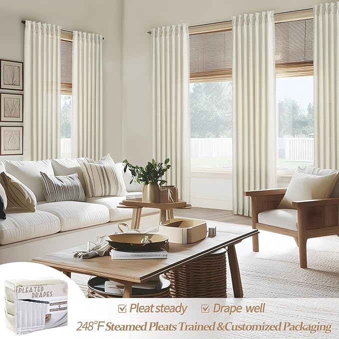 PleatedDrapes Light Filtering Natural Linen Sheer Curtains 104 Inches Long - Image 5