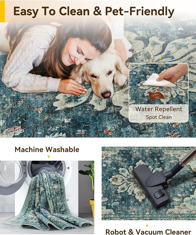 RELEANY Washable Area Rug, Runner 2'6"x12', Water Repellent, Pet Friendly - Image 3