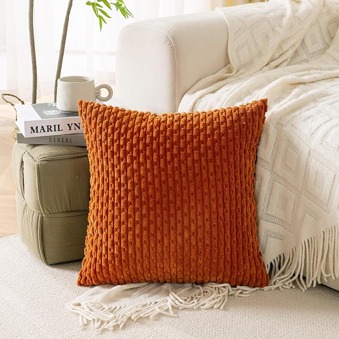 Set of 4 Burnt Orange Decorative Throw Pillow Covers 22x22 Inch Corduroy Pillow - Image 8