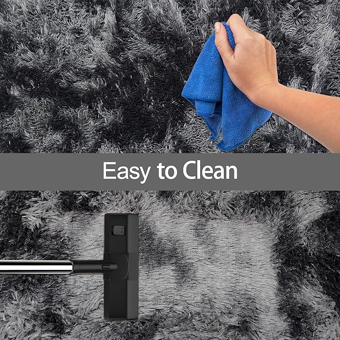 Black Grey Tie-Dyed Rug for Living Room 8x10 Fluffy Area Rug Mat Bedside Throw - Image 7