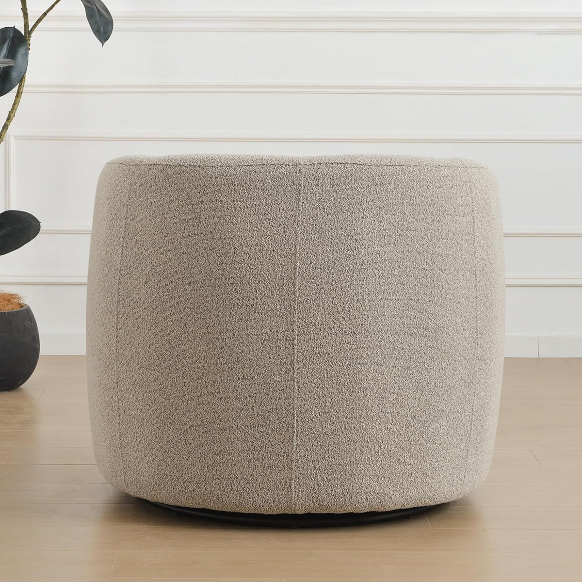 KINWELL 34" Wide Sherpa Swivel Barrel Chair, No Assembly Round Boucle Upholstered Accent Chair Armchair Single Sofa Chair with Toss Pillow for Living Room and Bedroom, Taupe