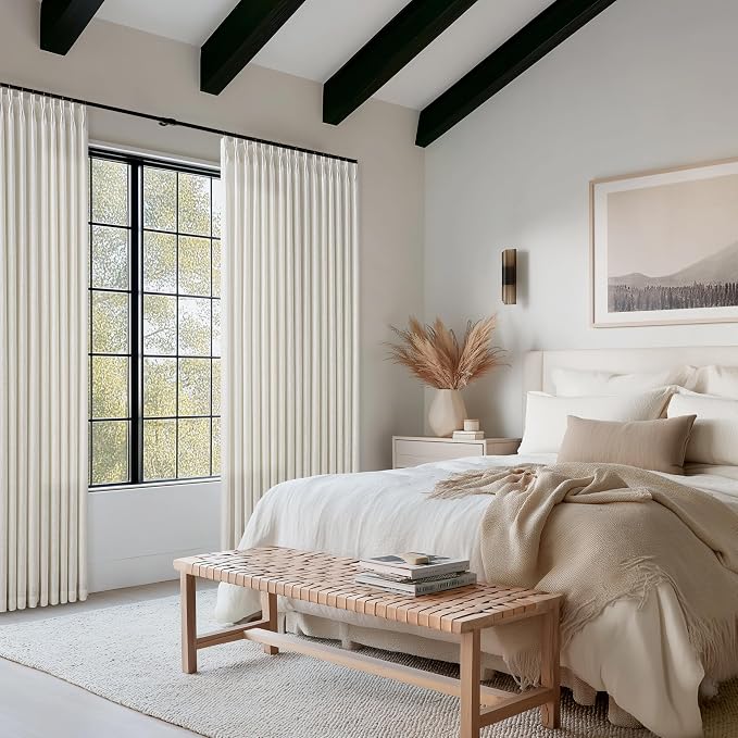 Light Filtering Cream Pinch Pleated 98 Inch Thick Linen Curtains 50Wx98L | Semi - Image 7