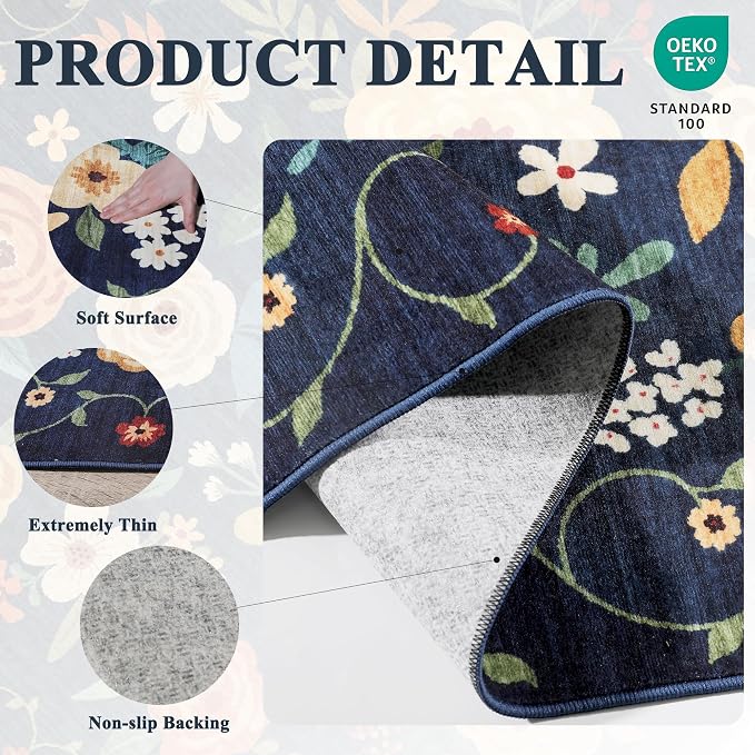 DUKINO 3x4 Area Rug, Floral Washable Rug - Image 5