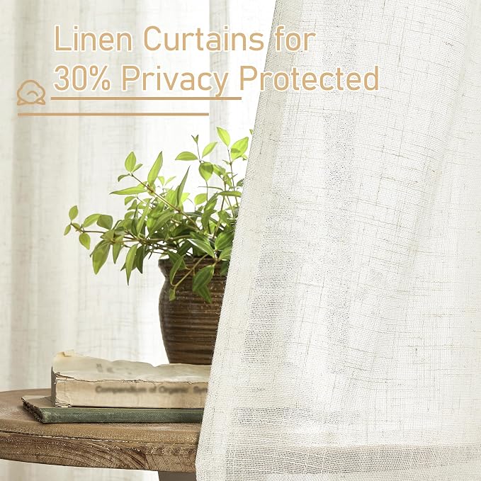 Cream Linen Boho Sheer Curtains 80 inch Length - Image 5