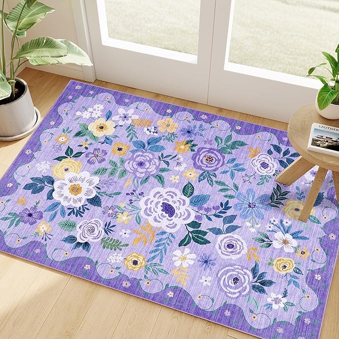 DUKINO 2x3 Entryway Rug, Floral Door Mat Soft Washable Rug Non Slip, by DUKINO