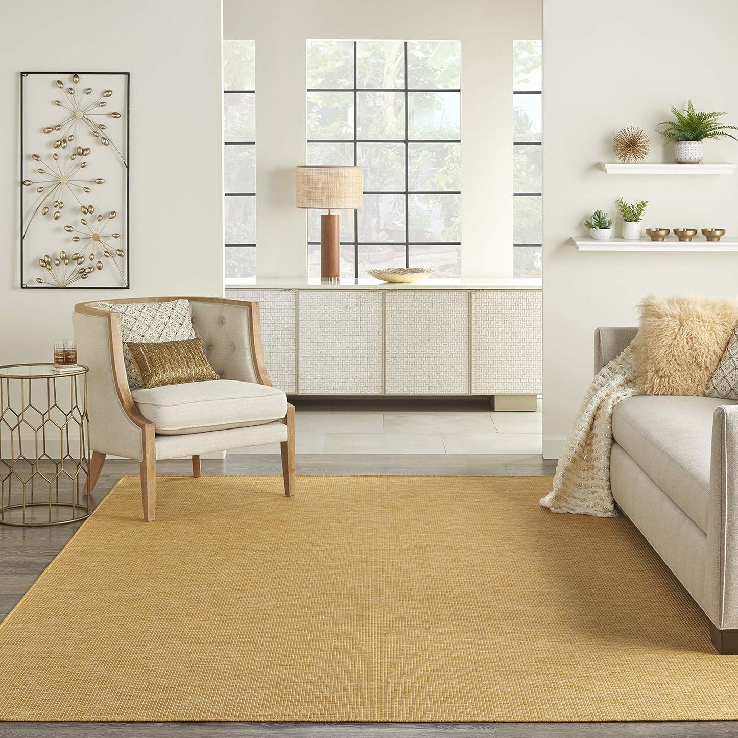 Nourison Home Positano Yellow 9' x 12' Area Rug, Modern, Solid, Indoor/Outdoor, Easy Cleaning, Non Shedding, Bed Room, Living Room, Deck, Backyard