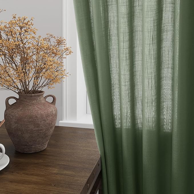 Olive Green Linen Curtains 96 Inches Long - Image 2
