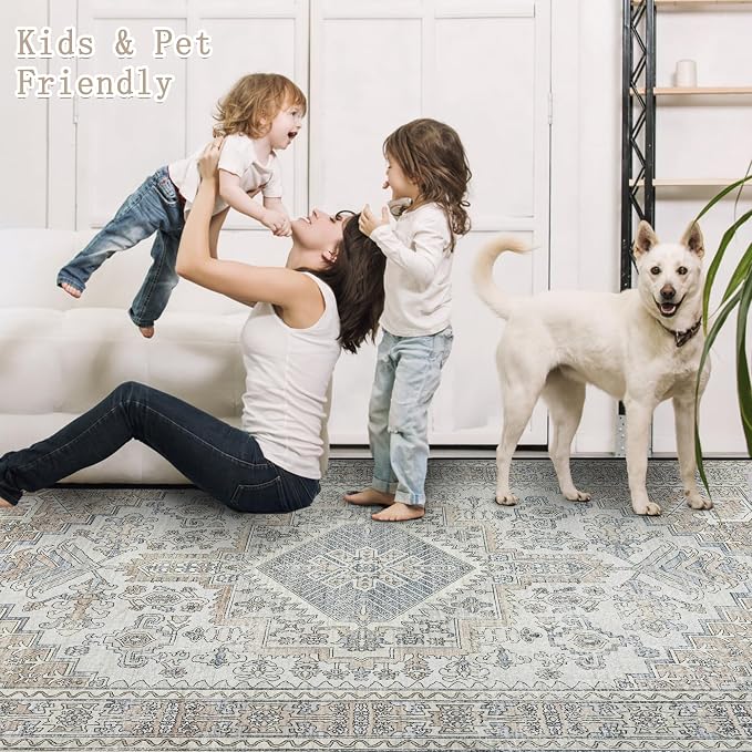 8x10 Washable Area Rugs for Living Room, Dining Room- Retro Taupe | Ultra Soft - Image 4