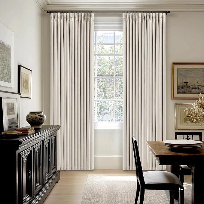 94 Inch Natural Blackout Linen Pinch Pleated Curtains 2 Panels | 100% Black Out - Image 9