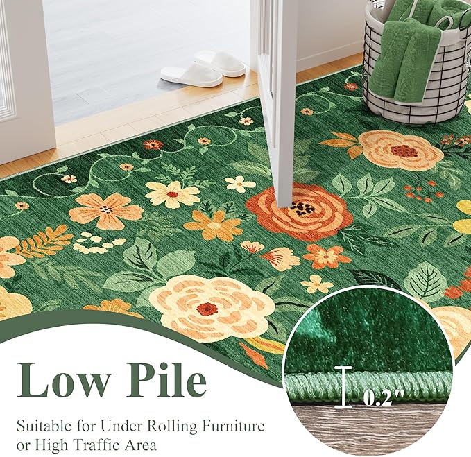 DUKINO 2x10 Runner Rug, Washable Kitchen Runner Rug Non Slip, Dark Green | Soft - Image 6