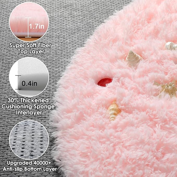 Light Pink Round Area Rugs 6ft for Bedroom Living Room, Fluffy Circle Rug for - Image 2