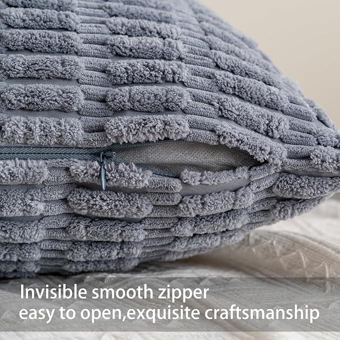 Pack of 2 Corduroy Decorative Throw Pillow Covers 24x24 Inch, Light Grey | Fall - Image 3
