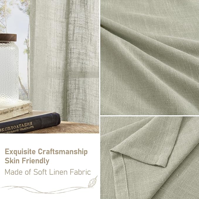 Sage Grey Semi Sheer Linen Curtains 63 Inch - Image 6