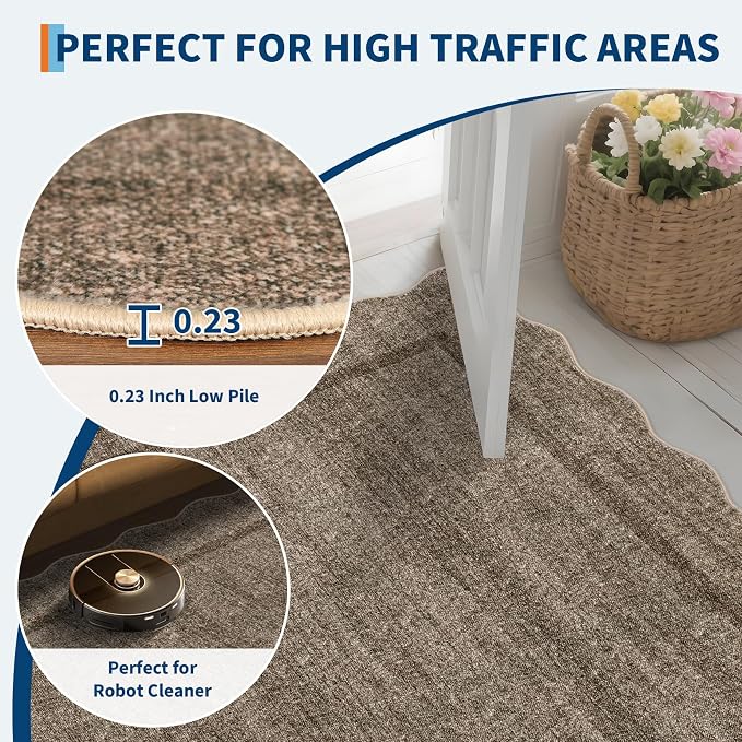GarveeHome 2x3 Rug Washable Scalloped Non Slip Indoor Door Mat, Taupe | Rugs - Image 4