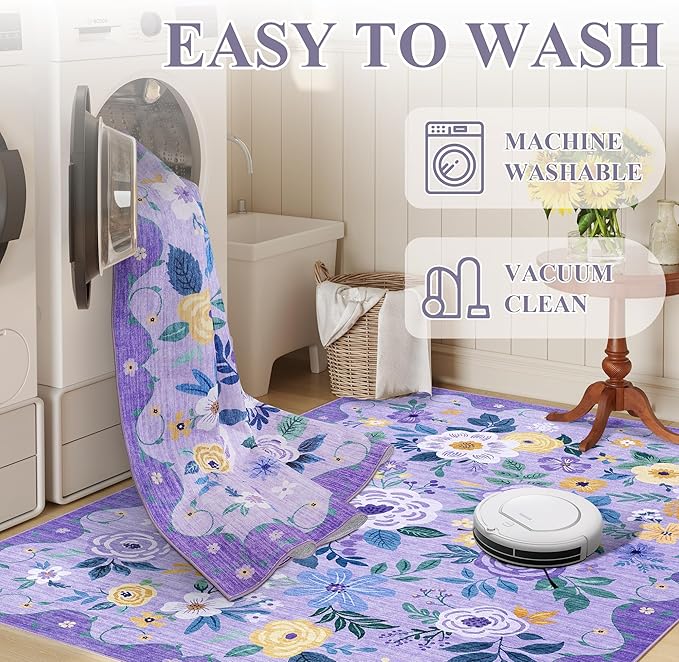 DUKINO 2x6 Runner Rug for Hallway, Washable Kitchen Rugs Non Slip, Floral - Image 8
