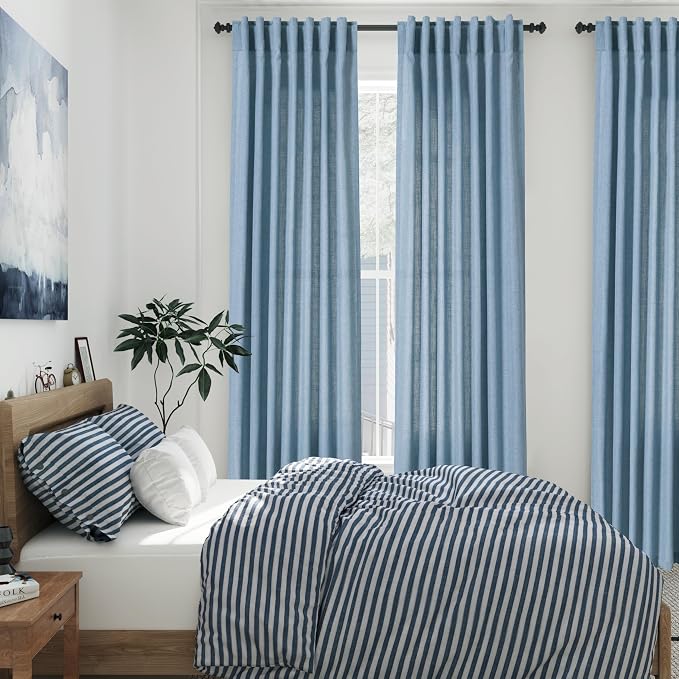 Linen Blue Curtains 108 inch Extra Long - Image 2