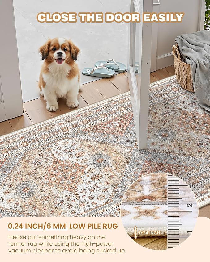 Runner Rug 2x8 Runners for Hallways Vintage Washable Rugs, Low Pile Soft - Image 6