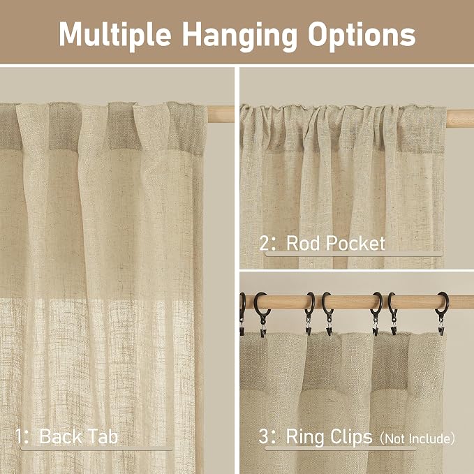 Kitchen Semi Sheer Linen Curtains 24 Inch Length - Image 3