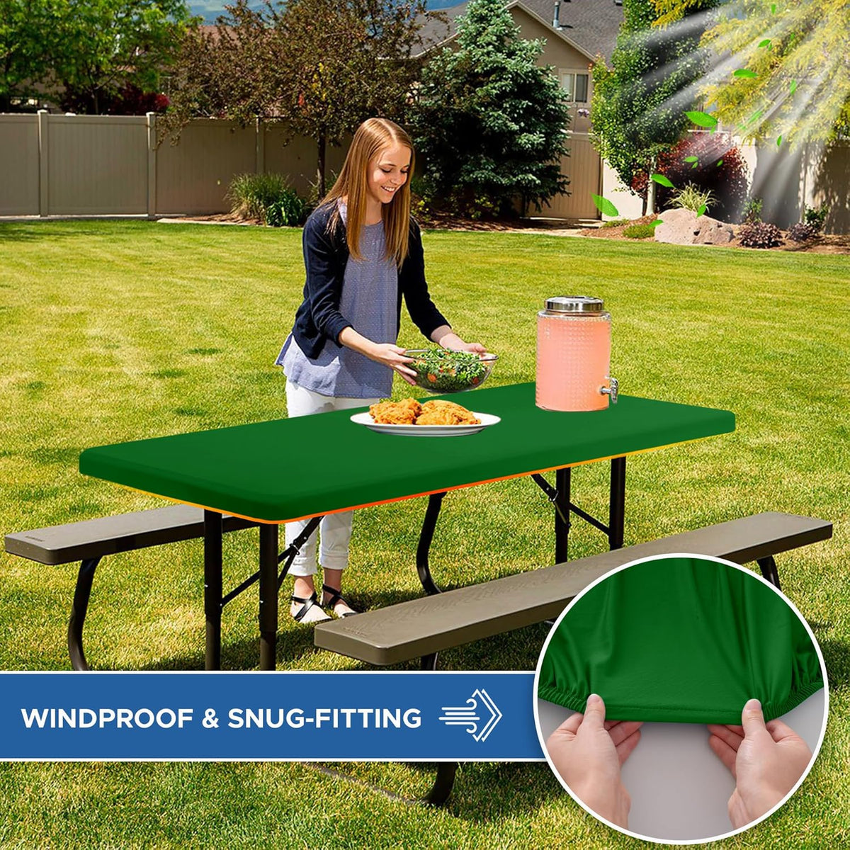 Fitted Tablecloth for 6 Foot Rectangle Tables-6 Pack Green Elastic Outdoor Picnic Table Cover-Spandex Stretch Folding Table Cloths 6 ft for Camping Dining Room Patio Kitchen Banquet Party