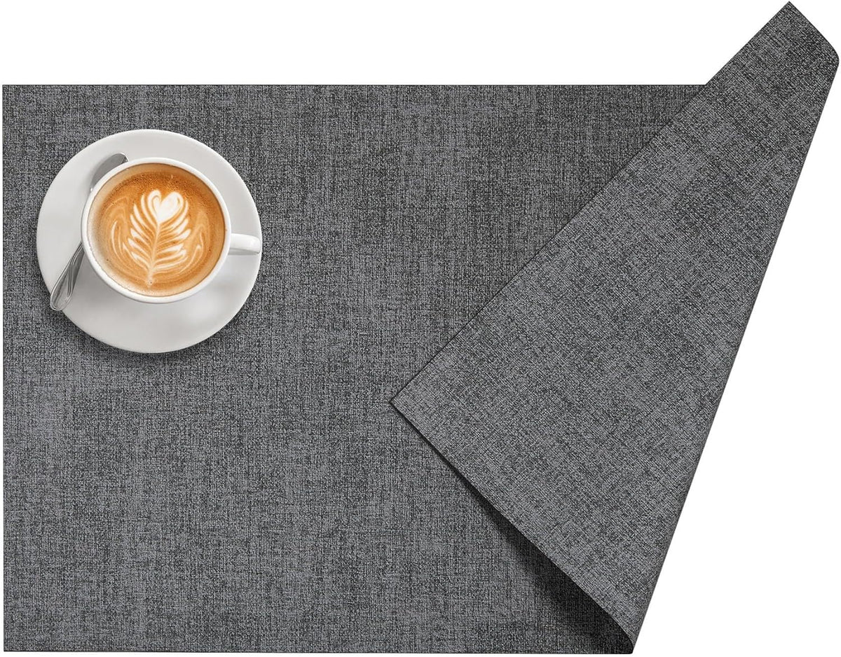 DOLOPL Placemats Set of 8, Reversible Wipeable & Heat Resistant Place Mats, Modern Faux Leather Table Mats for Kitchen, Neutral Waterproof Tablemats for Dining Table Decor, Wedding, Party(Charcoal)