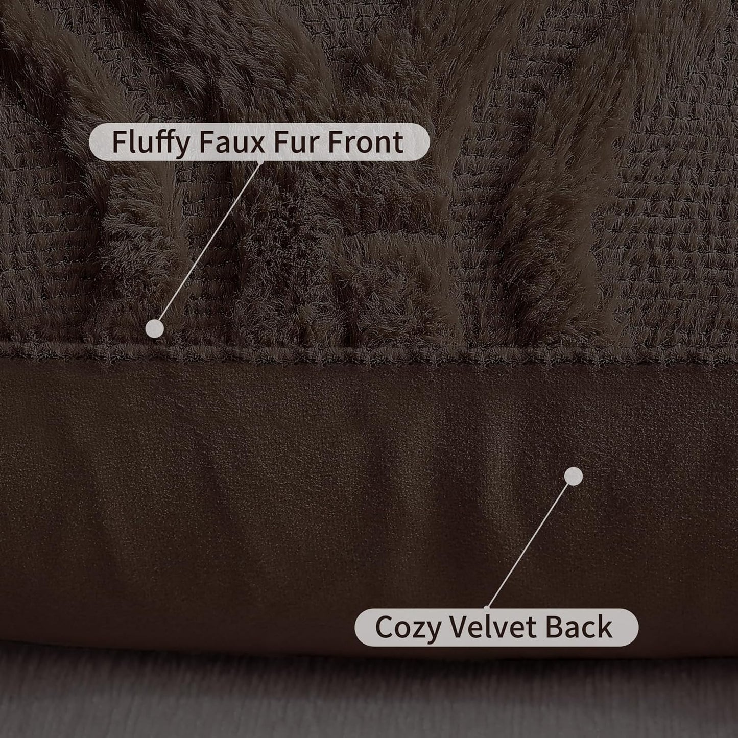 decorUhome Throw Pillow Covers 18x18 Inch Set of 2, Soft Plush Decorative Faux Fur Dark Brown Solid Couch Pillow Covers, Accent Farmhouse Neutral Square Euro Pillow Cases for Sofa Bed Living Room