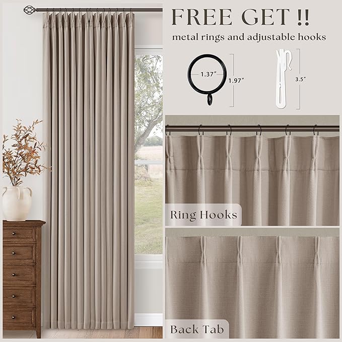 Burlywood Birch 94 Inch Long Blackout Curtains Thick Linen Pinch Pleated | 100% - Image 5