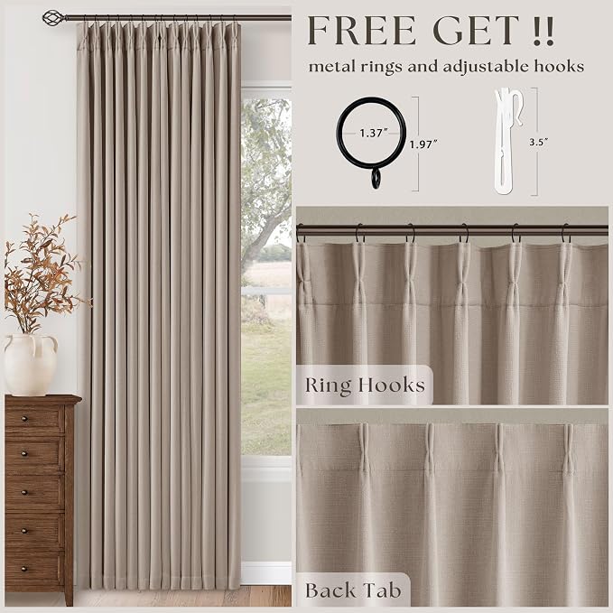 108 Inch Pinch Pleat Greyish Beige Room Darkening Curtains | 100% Blackout - Image 5