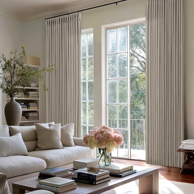 Taupe Brown Pinch Pleated Semi Sheer Linen Blend Drapes 112 Inches Long 50W | - Image 7