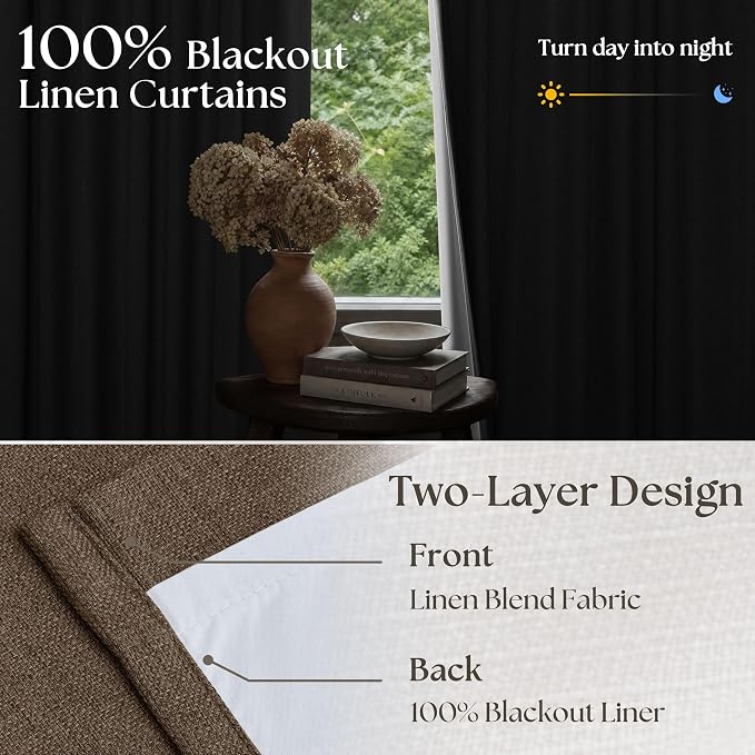 100% Blackout Pinch Pleat Linen Curtains Dutch Cocoa Brown 100 Inch Length | - Image 5