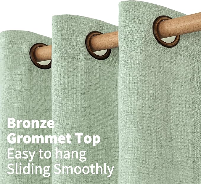 YoungsTex Sage Green Kitchen Window Curtains, Short Linen Drapes - Image 6