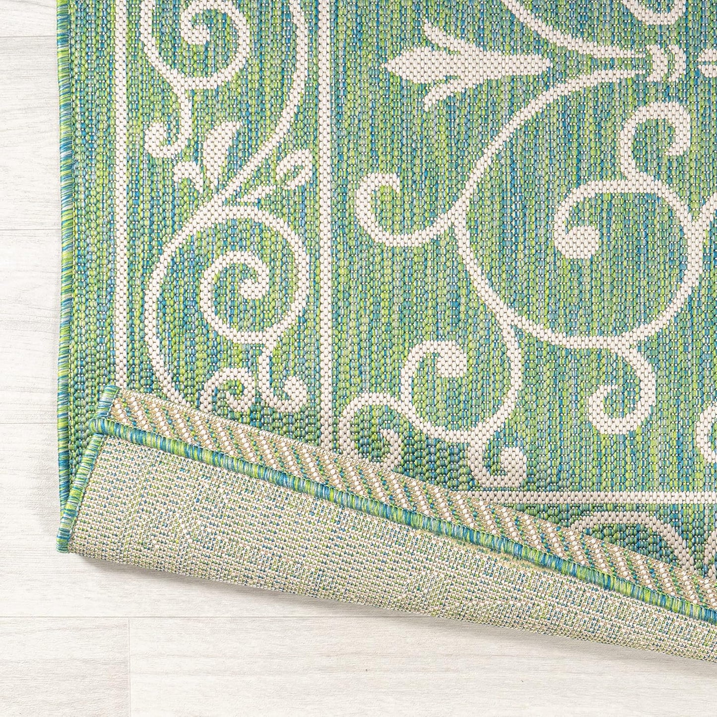 JONATHAN Y Vintage Filigree Indoor Outdoor Area Rug 5X8 Green/Ivory, Charleston Textured Weave for Backyard, Patio, Porch, Easy-Cleaning, High Traffic, Pet-Friendly, Non-Shedding (SMB106K-5)