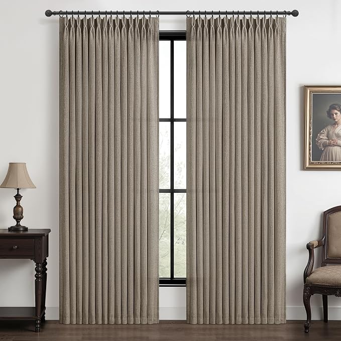 Dark Flax 60 Inch Wide Light Filtering Curtains 90 Inches Long 2 Panels by PleatedDrapes