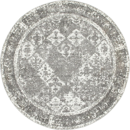 Unique Loom Rosso Collection Vintage, Traditional, Bohemian, Geometric, Distressed, Southwestern Area Rug, 8' 0" x 8' 0", Gray/Ivory