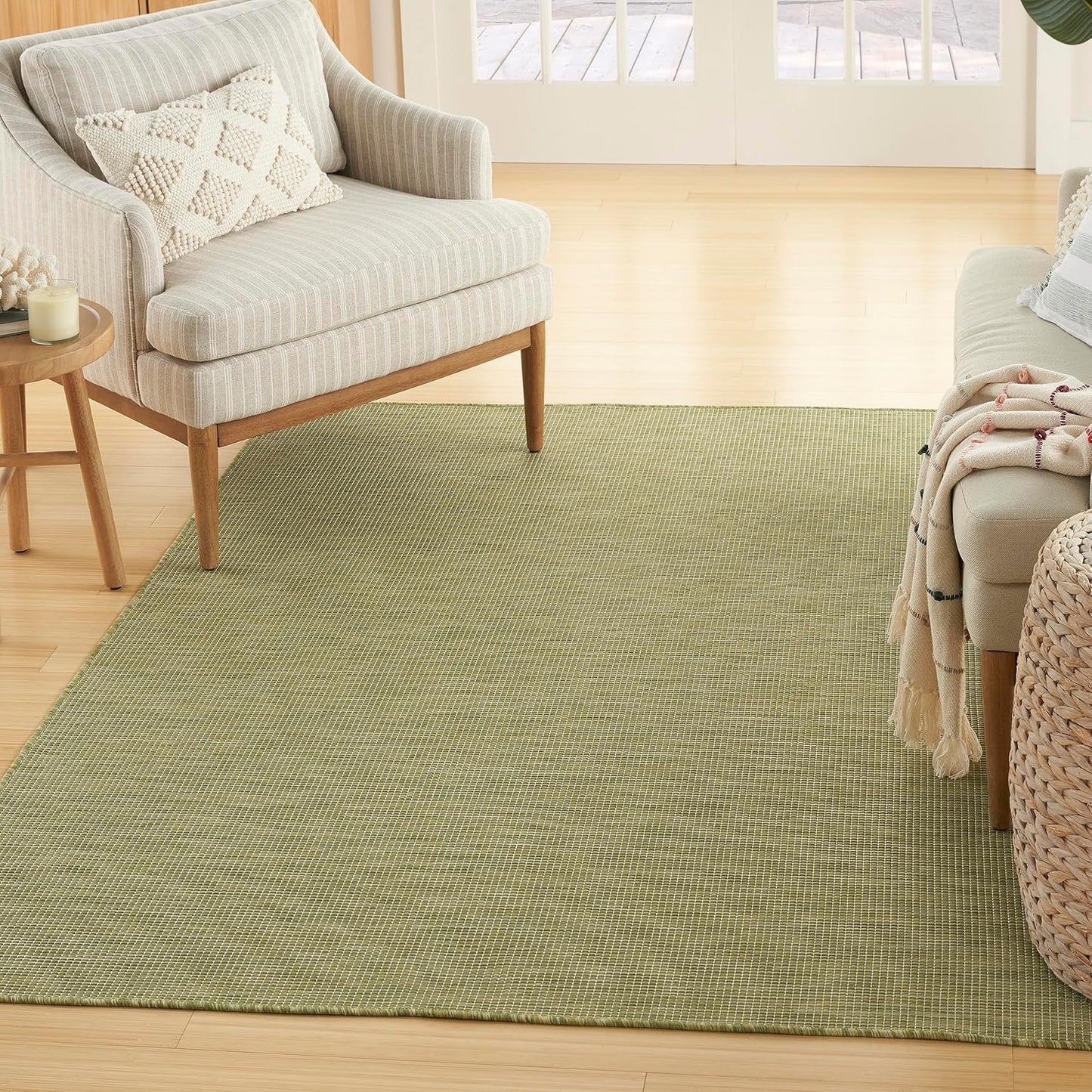 Nourison Home Positano Indoor/Outdoor Green 5' x 7' Area Rug, Easy Cleaning, Non Shedding, Bed Room, Living Room, Dining Room, Backyard, Deck, Patio (5x7)