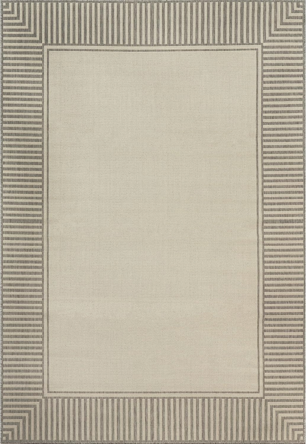 nuLOOM 4' x 6' Outdoor Area Rug, Casual Design with Striped Border, Stain Resistant, Highly Durable, for Patio, Balcony, Bedroom, Living Room, Dining Room, Bathroom, Light Grey