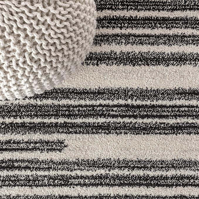 JONATHAN Y Khalil Modern Berber Stripe Cream/Black 7' Round Indoor Area Rug - Image 4