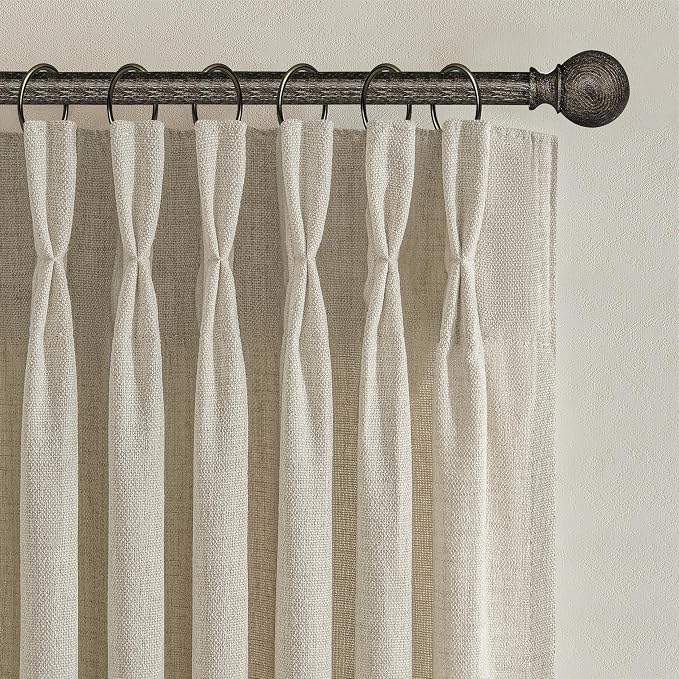 Warm Beige Pinch Pleated Linen Blend Semi Sheer Curtains 90 Inches Long | - Image 7