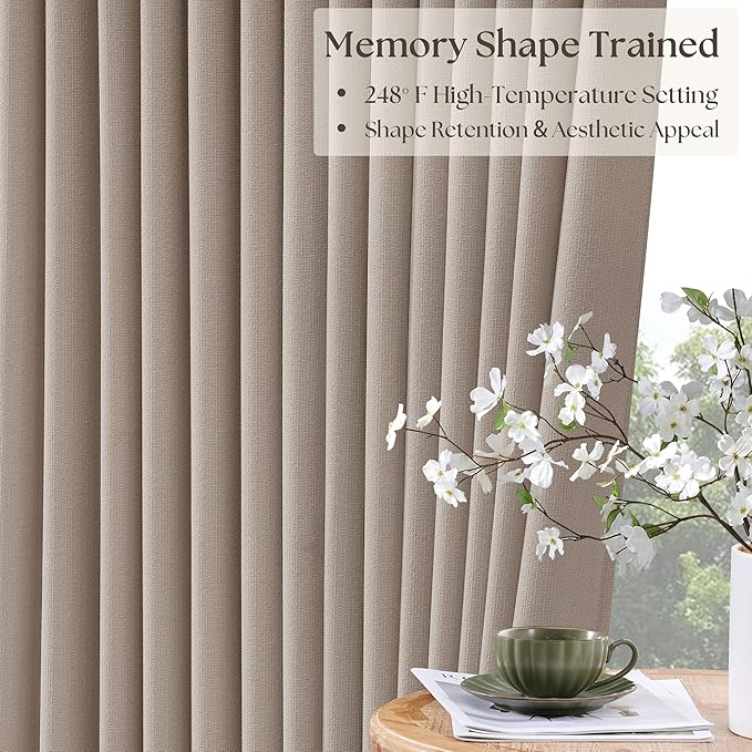 Burlywood Birch 94 Inch Long Blackout Curtains Thick Linen Pinch Pleated | 100% - Image 4