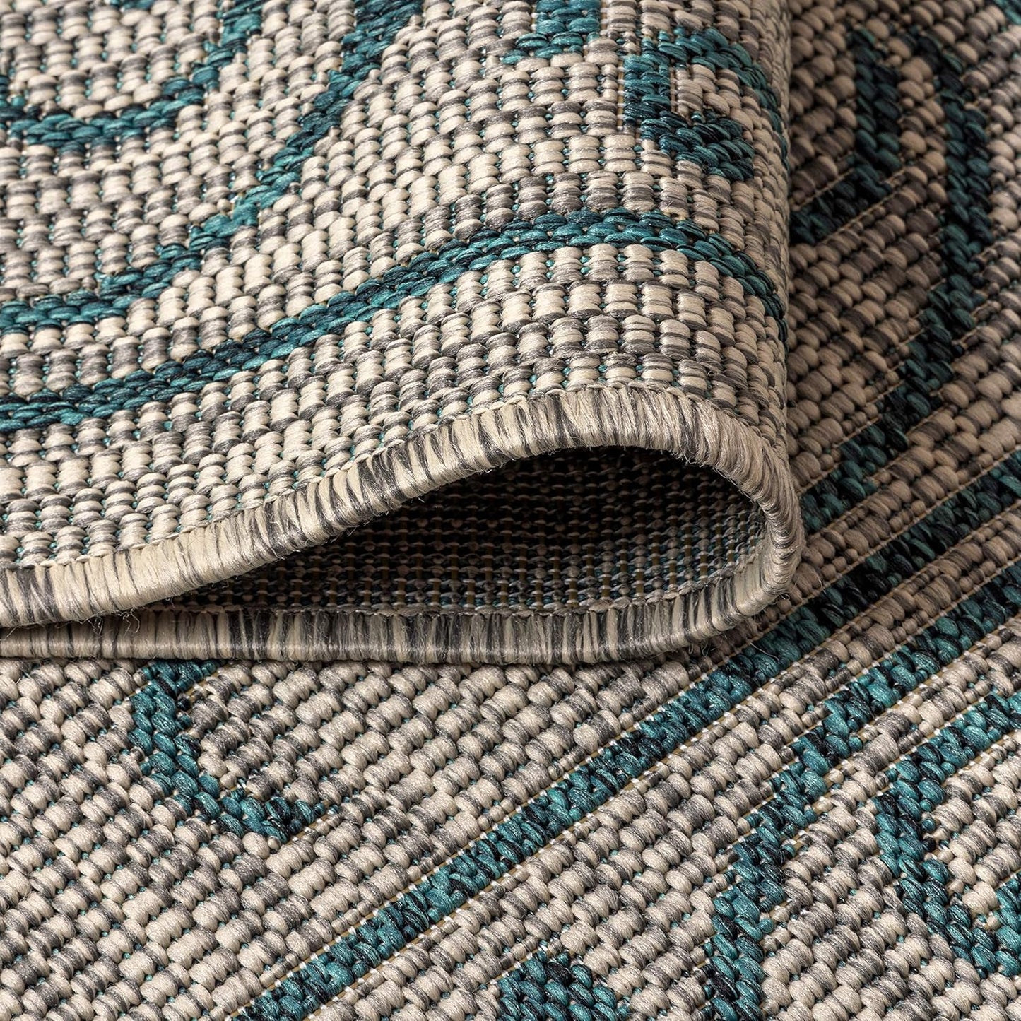 JONATHAN Y Vintage Filigree Indoor Outdoor Runner Rug 2X8 Gray/Teal, Charleston Textured Weave for Backyard, Patio, Porch, Easy-Cleaning, High Traffic, Pet-Friendly, Non-Shedding (SMB106E-28)