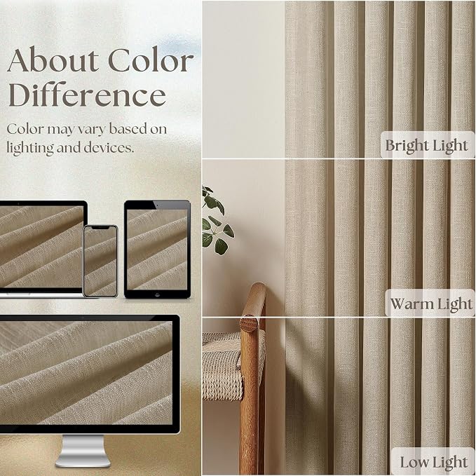 Grey Beige Pinch Pleat Linen Kitchen Curtains 45 Inches Long 2 Panels | - Image 4