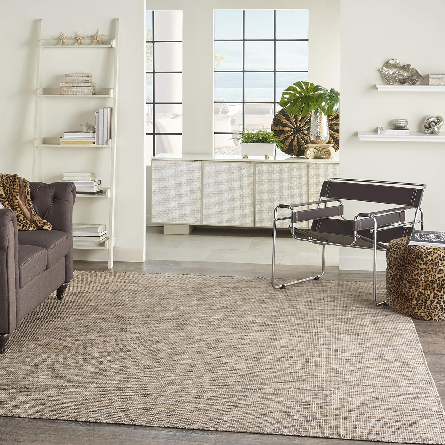 Nourison Positano Indoor/Outdoor Beige 6' x Round Area Rug, Easy Cleaning, Non Shedding, Bed Room, Living Room, Dining Room, Backyard, Deck, Patio (6 Round)