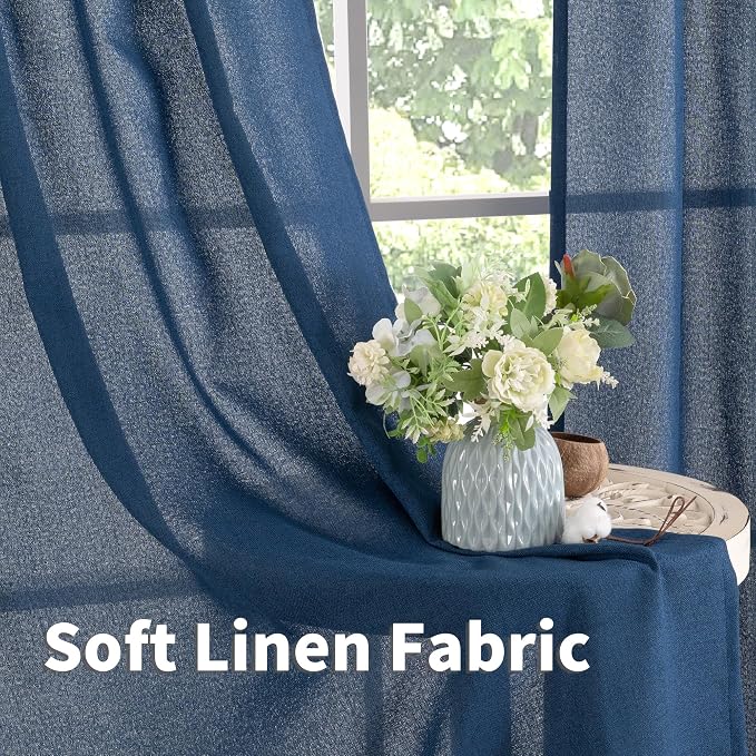 YoungsTex Navy Blue Linen Curtains 95 Inch Length - Image 5