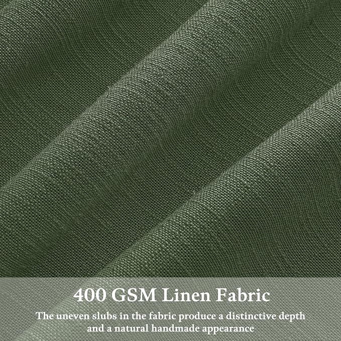 84 Inch Linen Pleated Dark Olive Green Light Filtering Country Curtains 50W | - Image 3